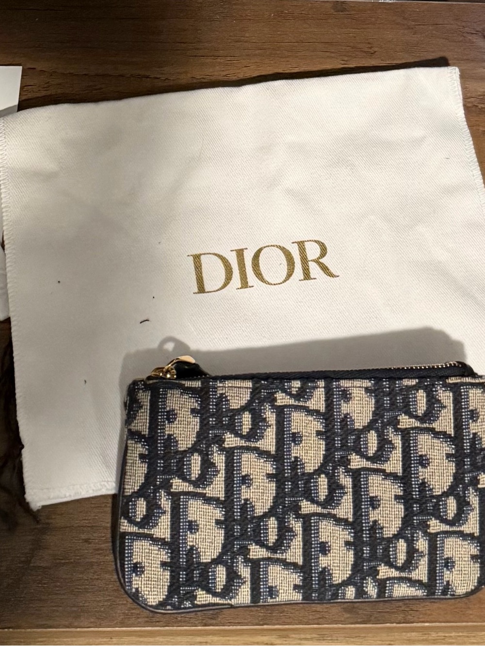 Dior Beige and Navy Oblique Canvas Zip Pouch